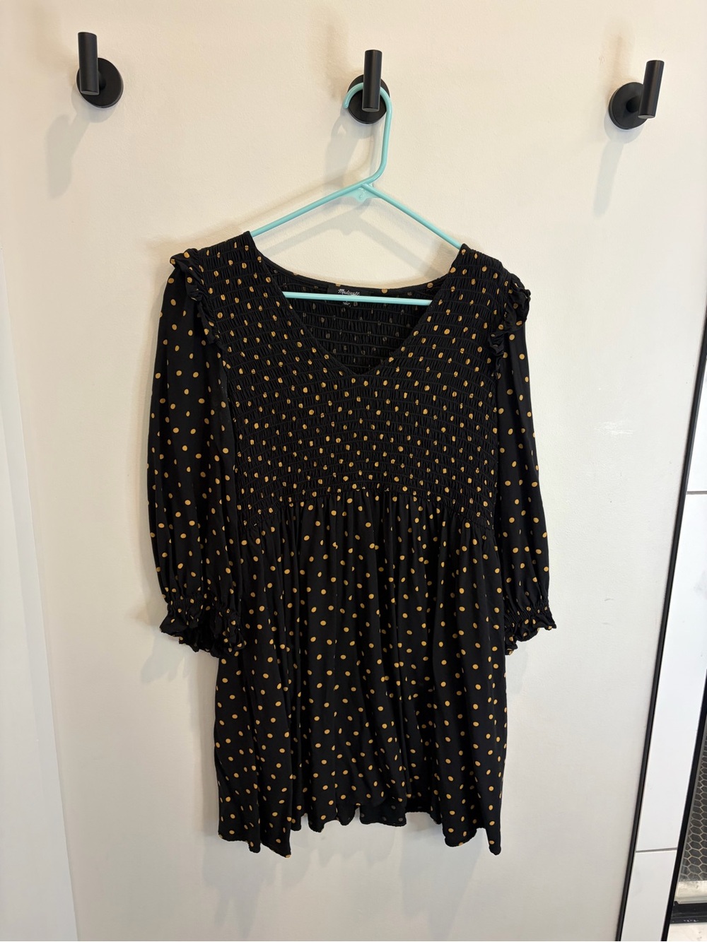 Madewell Black Mini Dress with Yellow Dot Accents